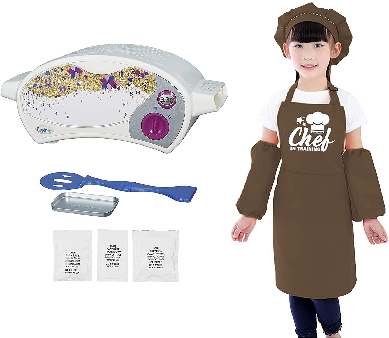 Kids Chef Hat and Apron Easy Bake Oven Set Easy Bake Oven with Kids Kitchen Apron with Chef Hat and Sleeves Aprons for Kids Green Aprons Set + Easy Bake Oven Kids Aprons for Girls and Boys 
