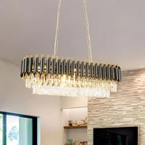 AFANQI 31.5" Modern Black Gold Crystal Chandelier Dining Ceiling Light