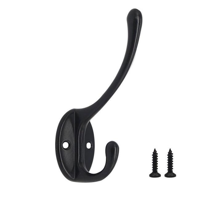 Paquete de 10 ganchos dobles resistentes para colgar en la pared, ganchos negros sin óxido para abrigo, bufanda, bolso, toalla, llave, gorra, taza, sombrero (negro)