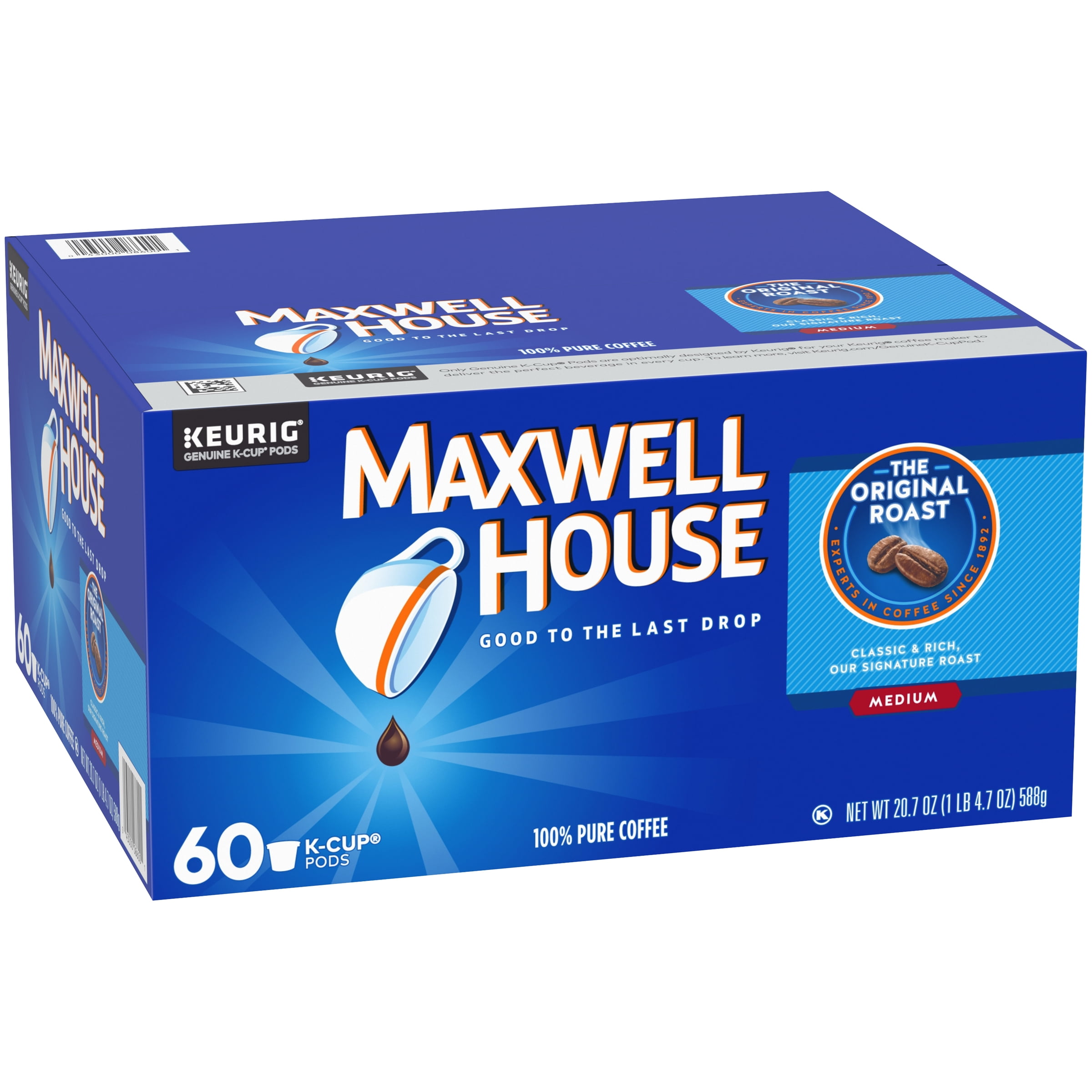 Maxwell House Original Roast Ground K-Cup Coffee Pods, Caffeinated, 60