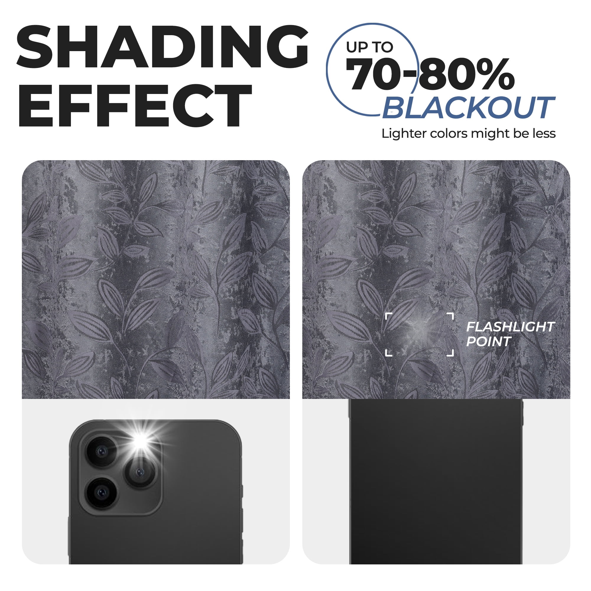 Superior Blackout Leaves Curtains Set of 2, Light Filtering Grommet Curtain Panel Set, Charcoal, 52"W x 72"L