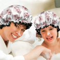 thumbnail image 6 of Shower Caps,Pink Cow Strawberry Pattern Waterproof Shower Cap for Women 4 Pieces,Double Reusable Hair Cover for Shower PEVA Elastic Stretch Hem, 6 of 7
