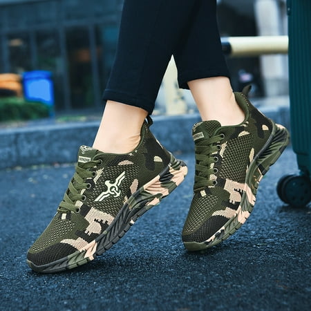 

Casual Camo Graphic Couple Trail Running Shoes Breathable Lace Up Knitted Anti-slip Sports Sneakers Women‘s Footwear