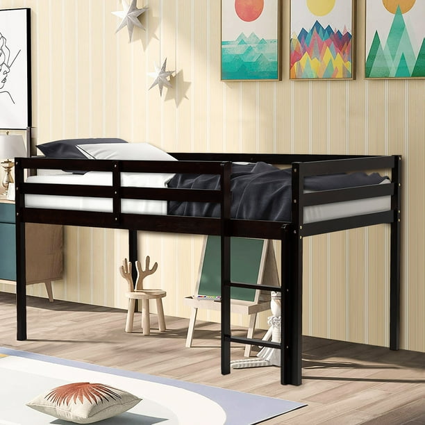 Kids Loft Bed with Ladder and Guard Rail, UHOMEPRO Heavy Duty Wood Bunk