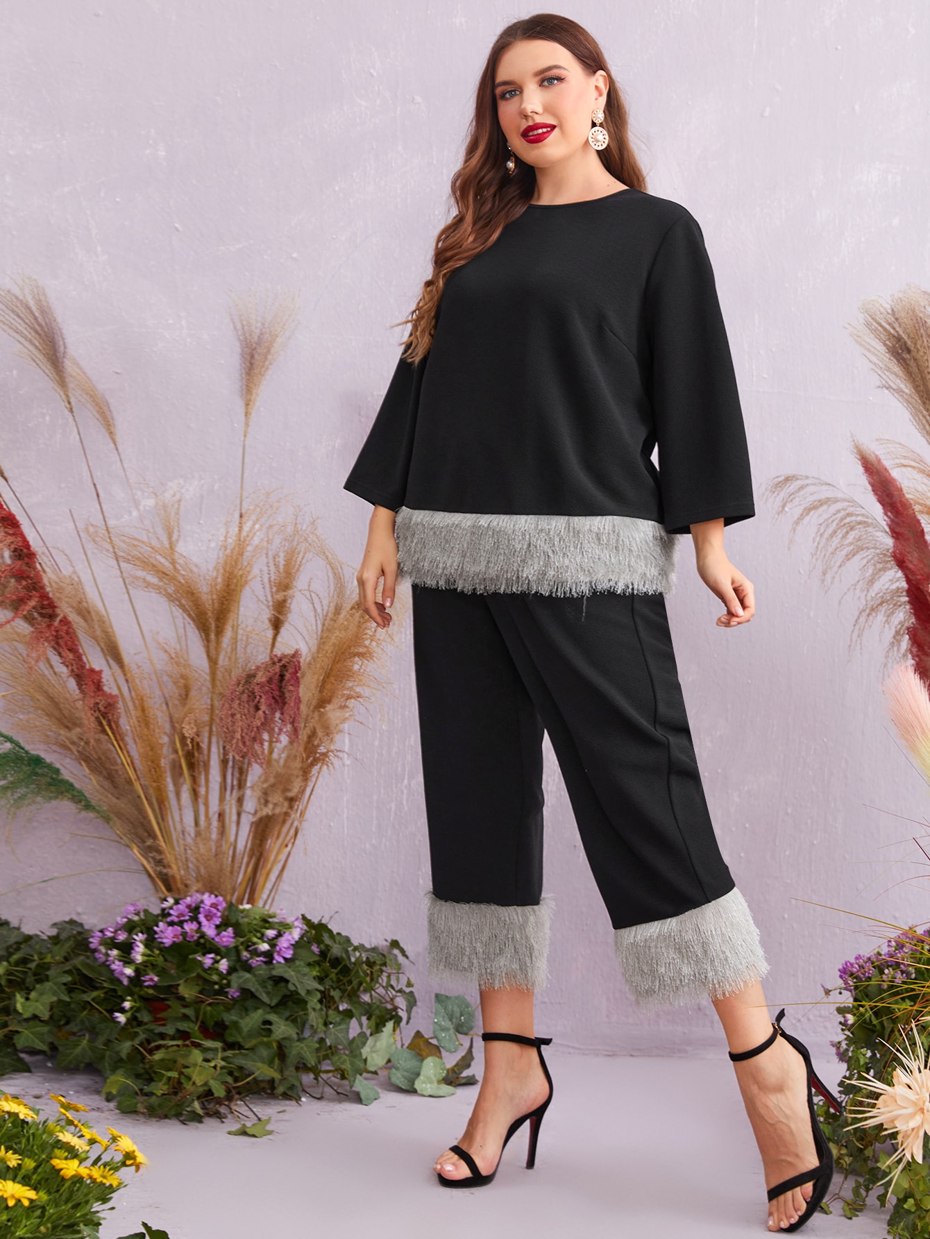 Women's Plus Contrast Fringe Top Pants 