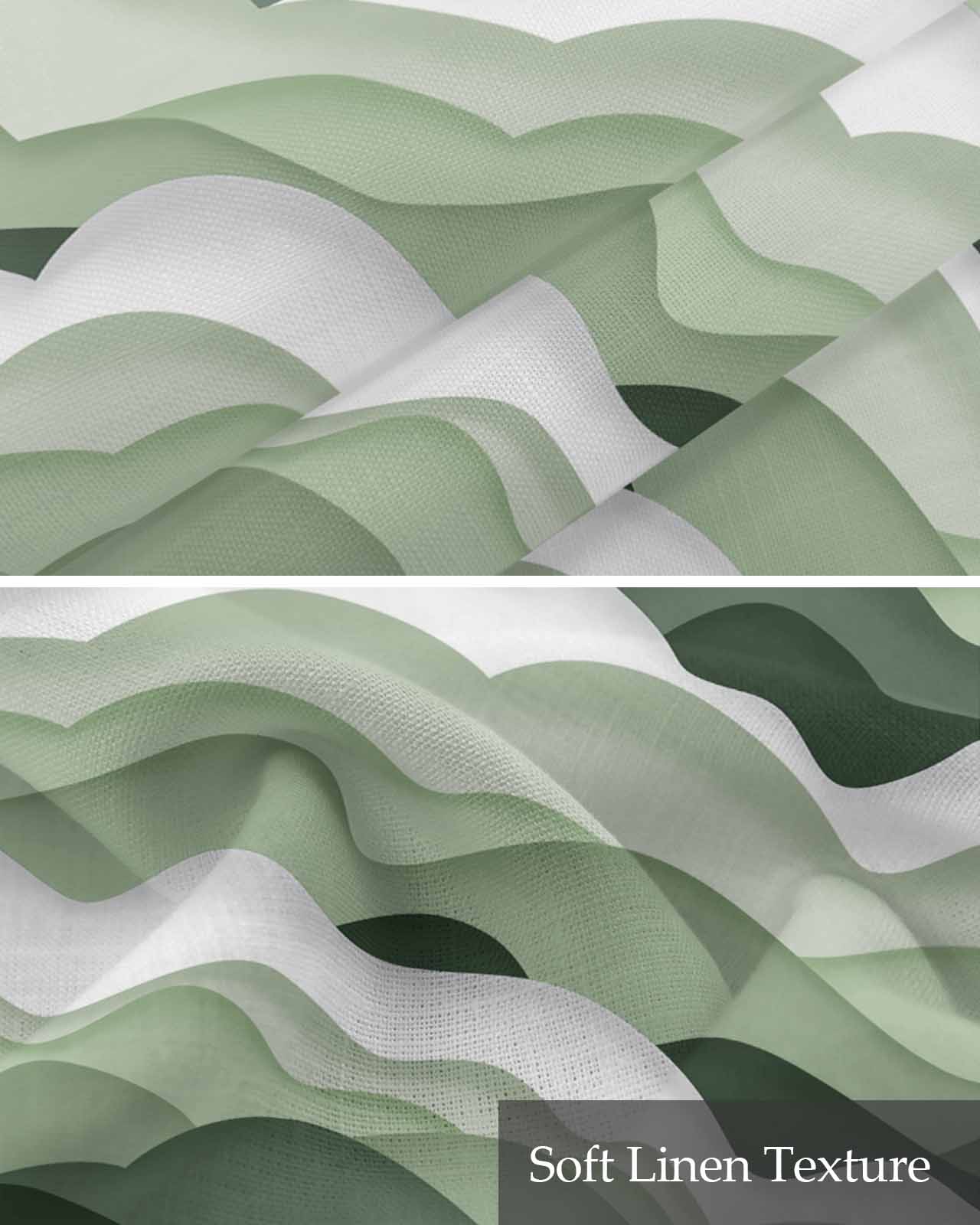Sage Green Linen Curtain Valance for Bedroom/Bathroom/Kitchen/Office/Living/Dining Room Window,Coastal Ocean Geometric Abstract Wave White Pocket Topper Drapes Decorative Cafe Drapery Panel 54"x18"