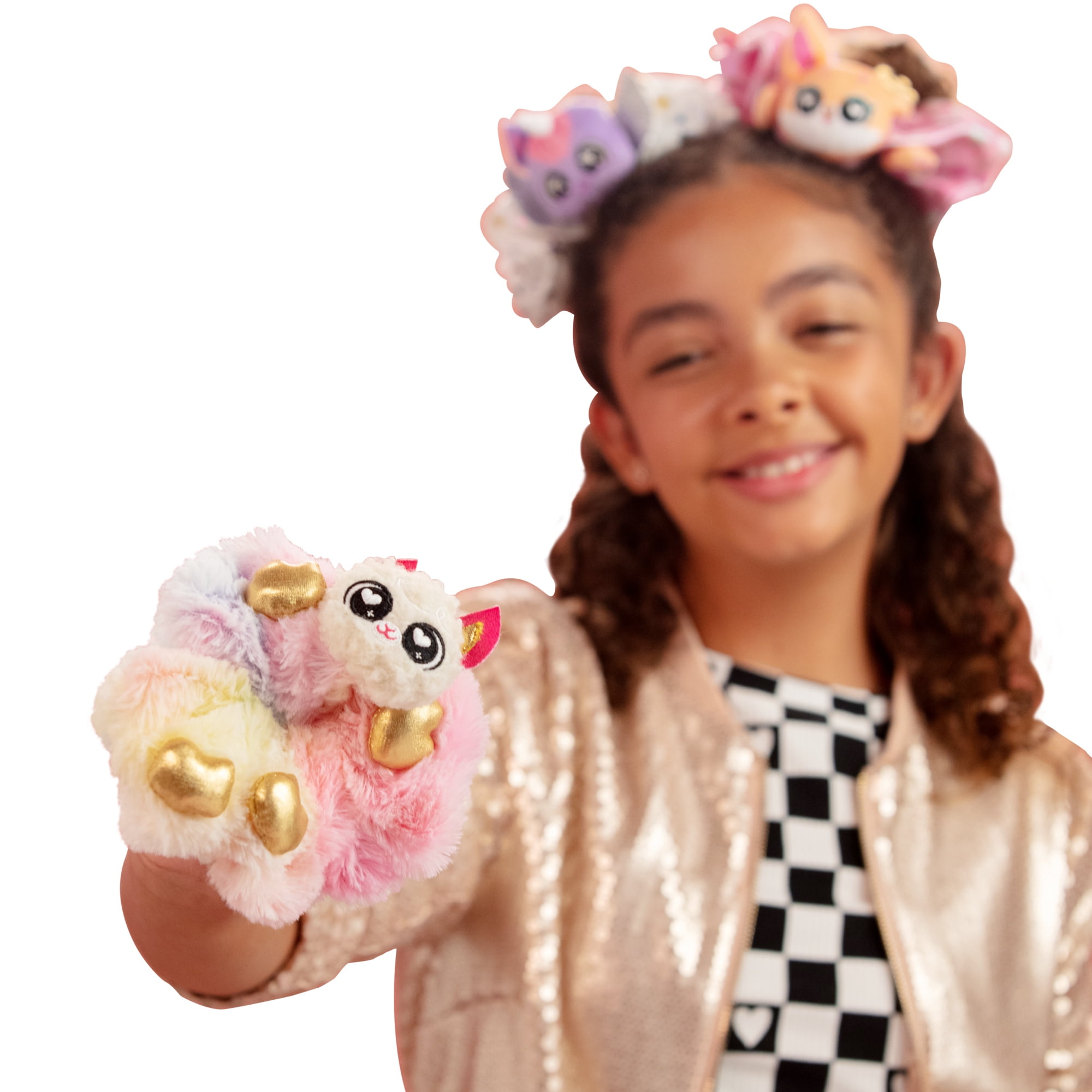 ScrunchMiez Giantz 6" Rainbow Llama Corn Shimmer Hair Scrunchie to Cute Plush Collectible