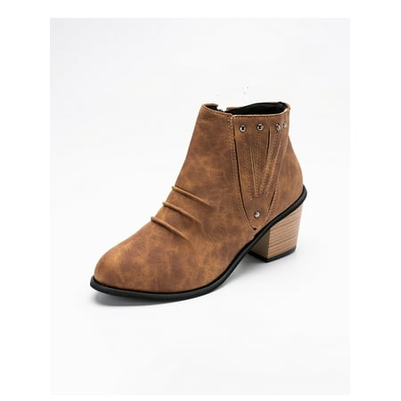

Gomelly Women s Ankle Boots Block Heel Zipper Casual Booties Brown 6