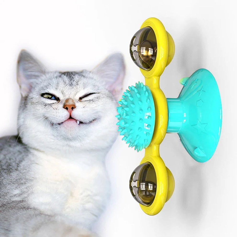 Green Monarchy Interactive Teasing Cat Toy Multifunctional Turntable Windmill Cat Toy Scratching Tickle Hair Brush Pet Funny Game Toy