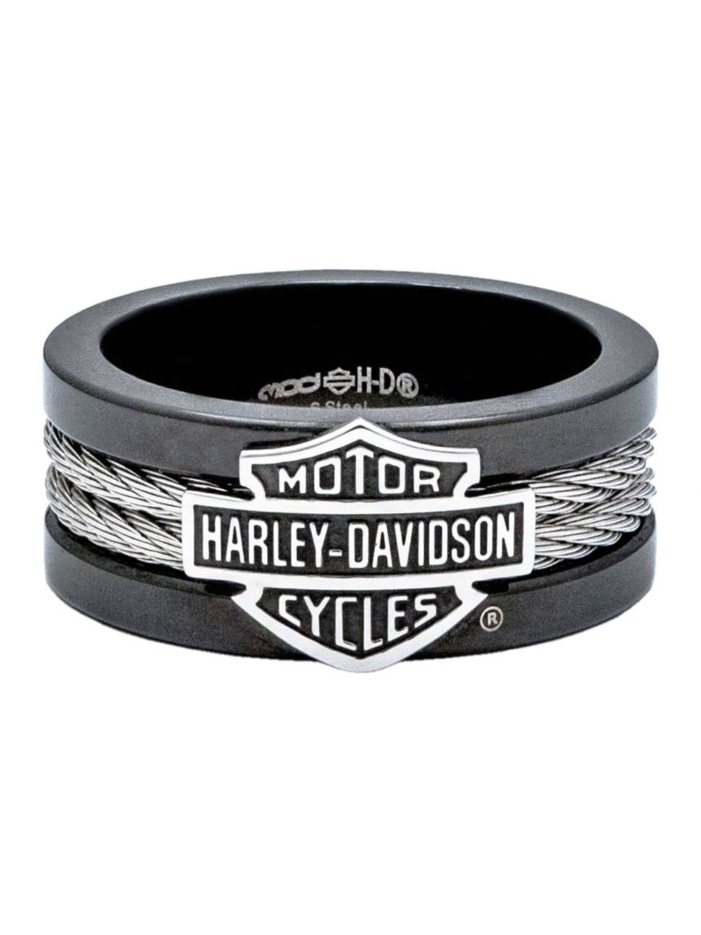 Harley-Davidson Men's Ring Bar & Shield Logo Double Steel Cable Band HSR0022 