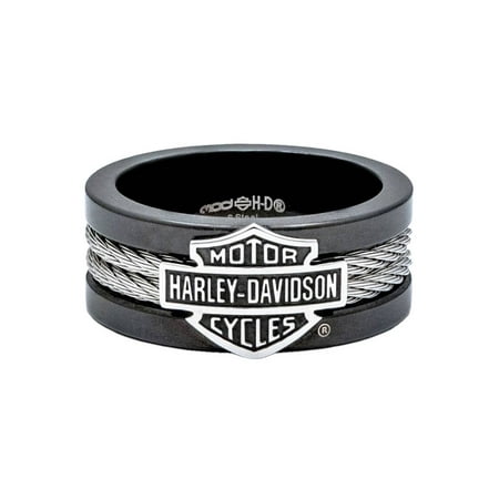 Harley-Davidson Men's Ring, Bar & Shield Steel Cable Band, Black HSR0021, Harley Davidson