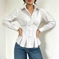 thumbnail image 6 of Hurxie Waist Tops for Women Wrap Top Fitted Button Down Shirt Wrap Top Long Sleeve Blouse Casual Outfits, 6 of 7