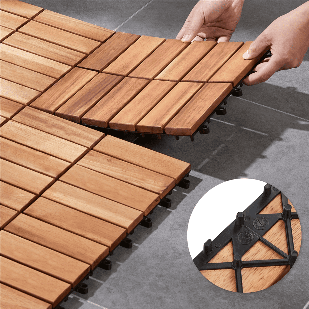 Renwick 27pcs Wood Flooring Tiles 12''x12'' for Outdoor & Indoor Patio Garden, Wood