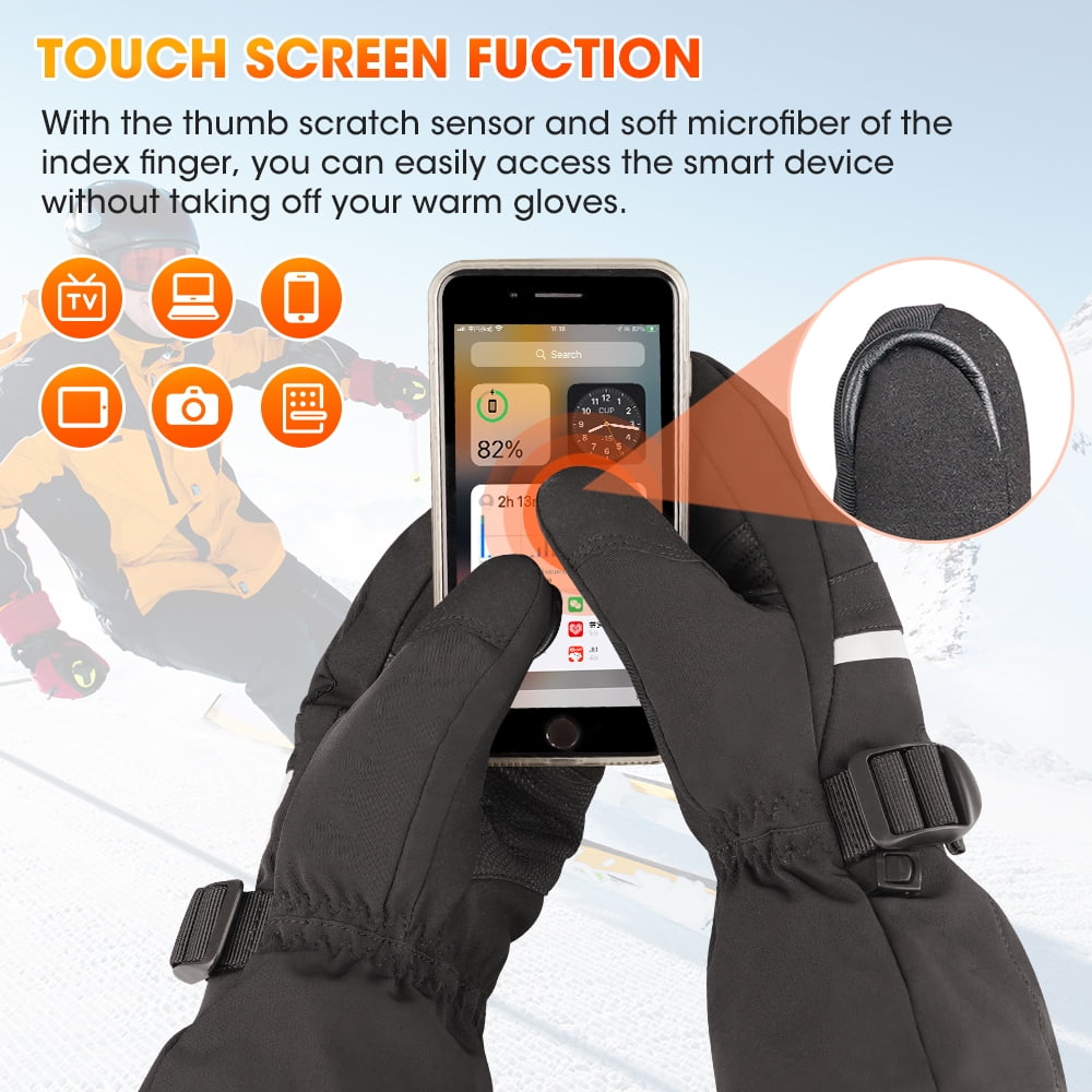 SNOW DEER Heated Ski Mittens for Men & Women – Waterproof Windproof, 3 Heat Levels, Touchscreen for Skiing, Snowboarding & Winter Sports