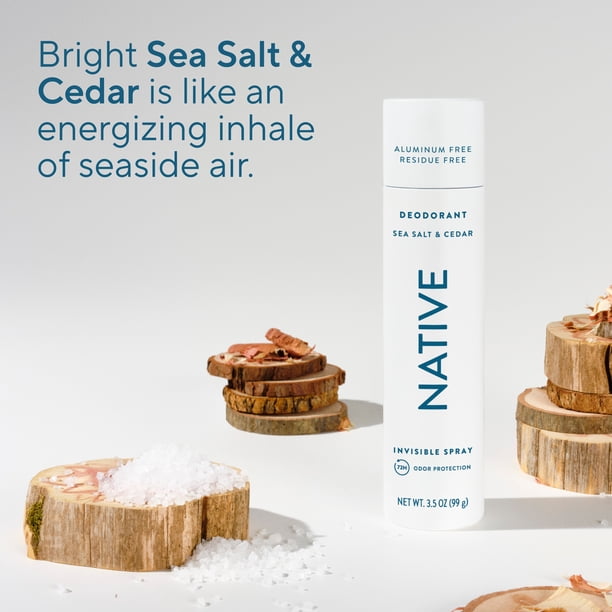 Native Sea Salt Cedar Deodorant Spray 3.5oz, 72-Hour Odor