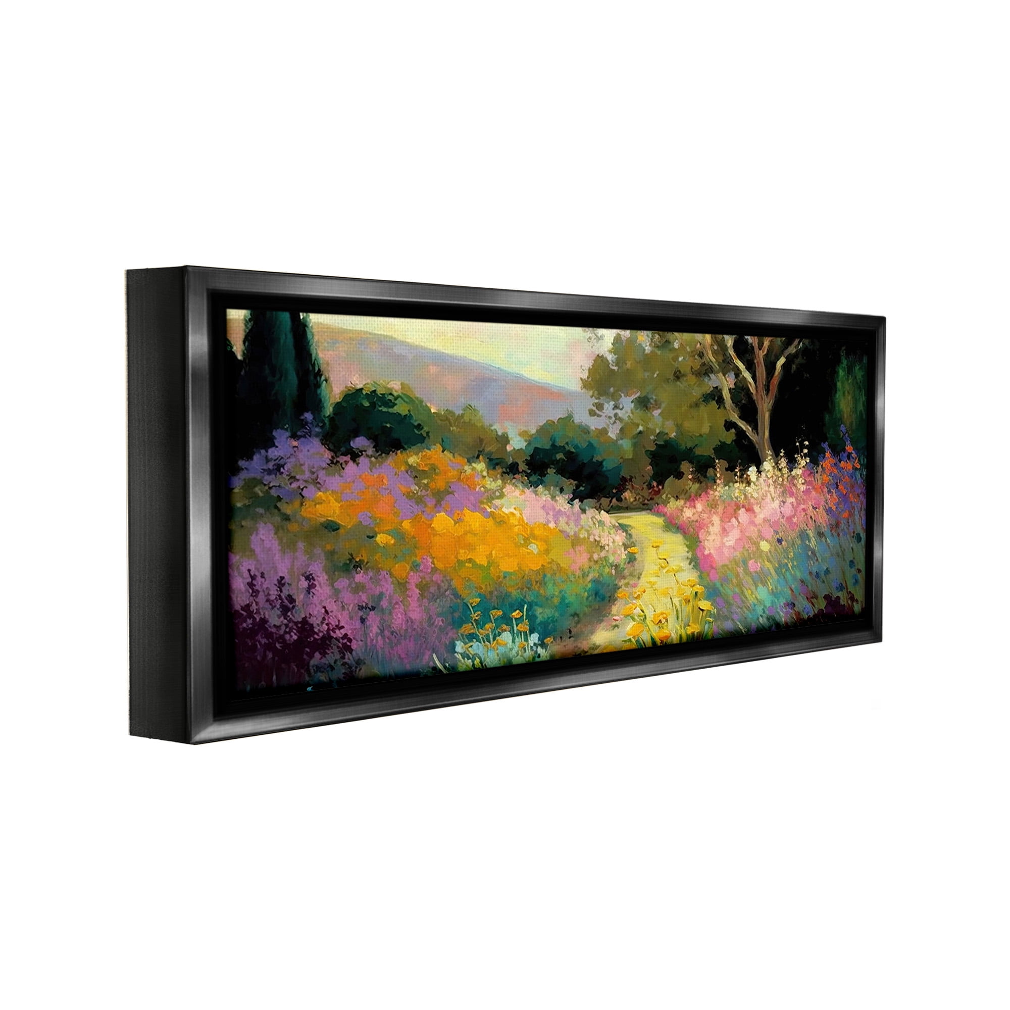 Stupell Industries Modern Meadow Path Landscape Painting Black Floater Framed Canvas Art Print Wall Art, 31 x 14