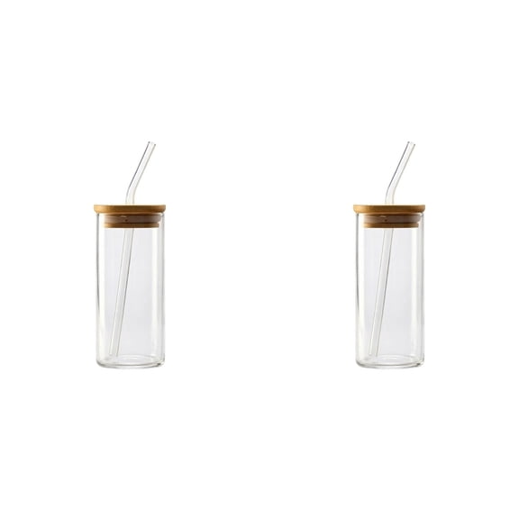 12 oz Insulated Glass Cups with Lids and Straws, Iced Coffee Tumblers for Smoothies Tea Juice, Dishwasher Safe Drinking Glasses with Reusable Straws 2PC
