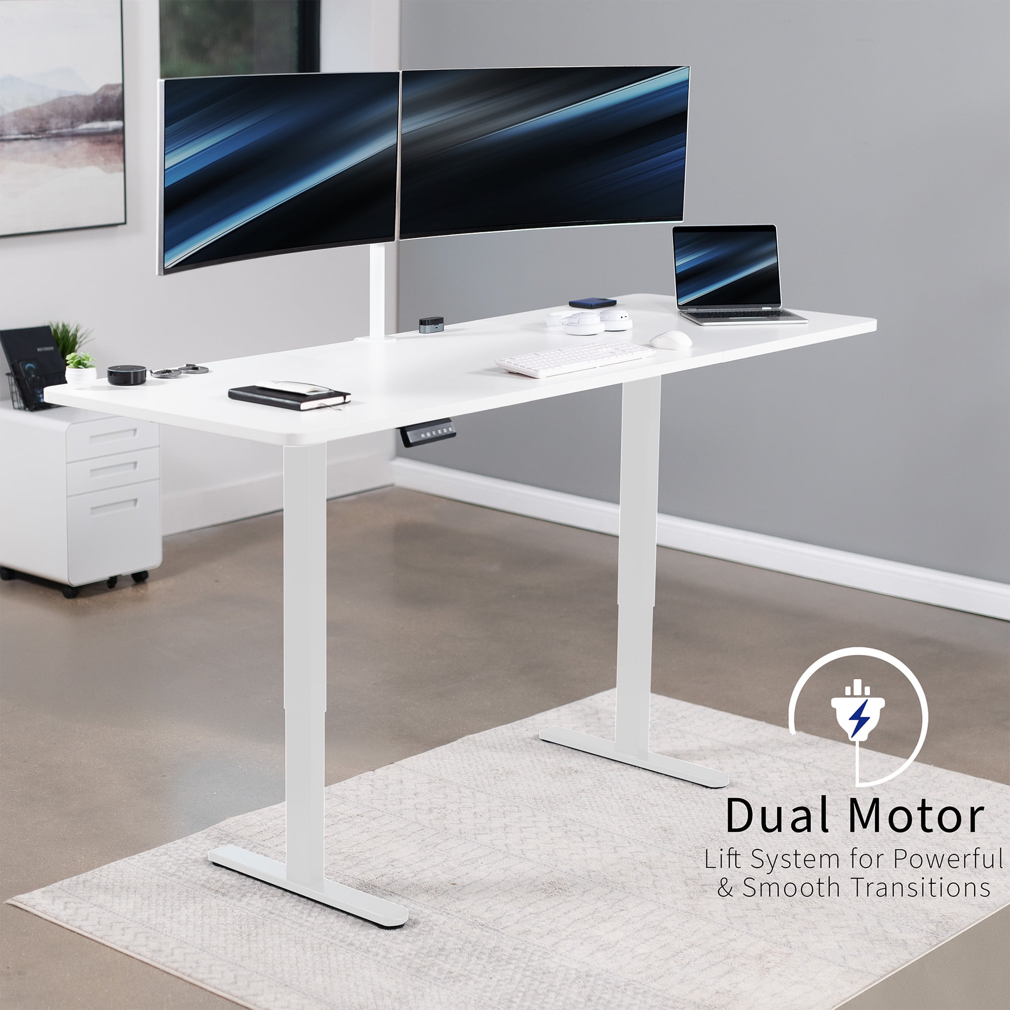 VIVO Electric Dual Motor 83” x 30” Standing Desk, White Top, White Frame