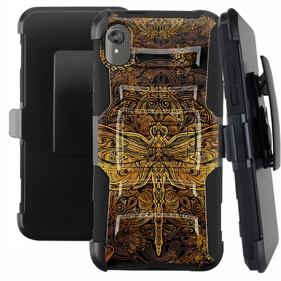 DALUX Hybrid Kickstand Holster Phone Case Compatible with Galaxy A10e 2019 - Brown Dragonfly