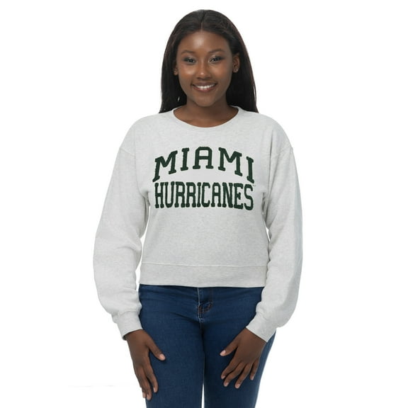 Women's ZooZatz Oatmeal Miami Hurricanes Chenille Cropped Sweatshirt
