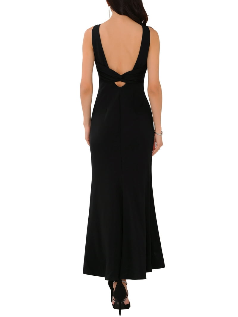 chinese dress ladies Black Boat Neck Lace Fit and Flare Maxi Dress for Women main image 1