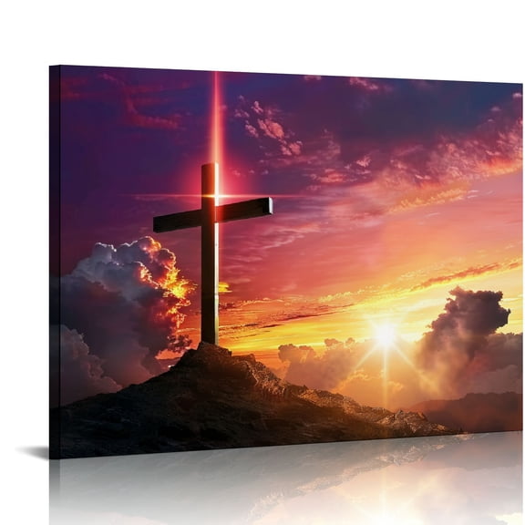 JEUXUS Religious Jesus Christ Spiritual Canvas Wall Art Christian Jesus Christ Crucifixion on Cross Picture Prints for Living Room Bedroom Decoration Framed Ready to Hang