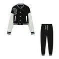 thumbnail image 3 of Women Autumn Baseball Suit Two Piece Set Letter Prints Baseball Tops Jacket Fall And Winter Sweatpants Jogger Set Sweatsuit Two Piece WearSet Pant Suits for Women Business Women Interview Outfit, 3 of 3