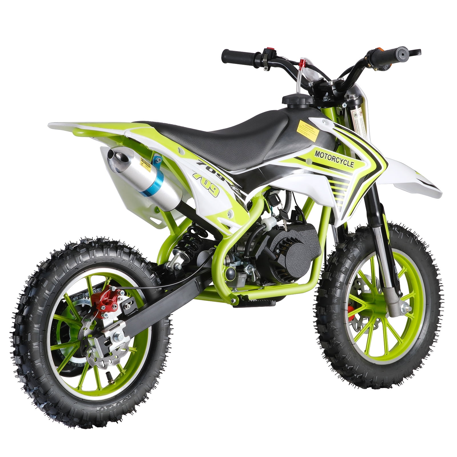 Fompes 49CC 2-Stroke Gas Powered Mini Dirt Bike Kids Dirt Bike 30KM/H Max Speed Easy Pull Start Front & Rear Disc Brakes 330LBS Capacity - Green