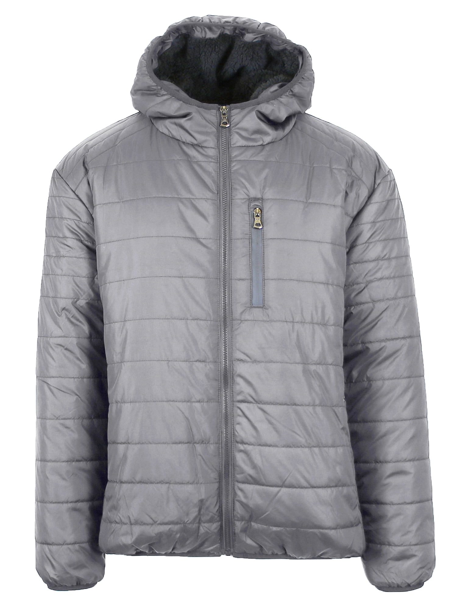Galaxy by Harvic Mens Sherpa-Lined Hooded Puffer Jacket (Sizes, S to 2xl), Men's, Size: Large, Gray