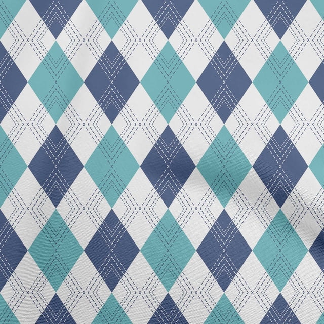 oneOone Polyester Spandex Blue & Green Fabric Check Argyle Sewing Craft Projects Fabric Prints By Yard 56 Inch Wide