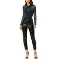 thumbnail image 2 of INSPIRE CHIC Women's Party Tops Twist Neckline Sheer Mesh Long Sleeve Glitter Blouse Dark Blue M, 2 of 6
