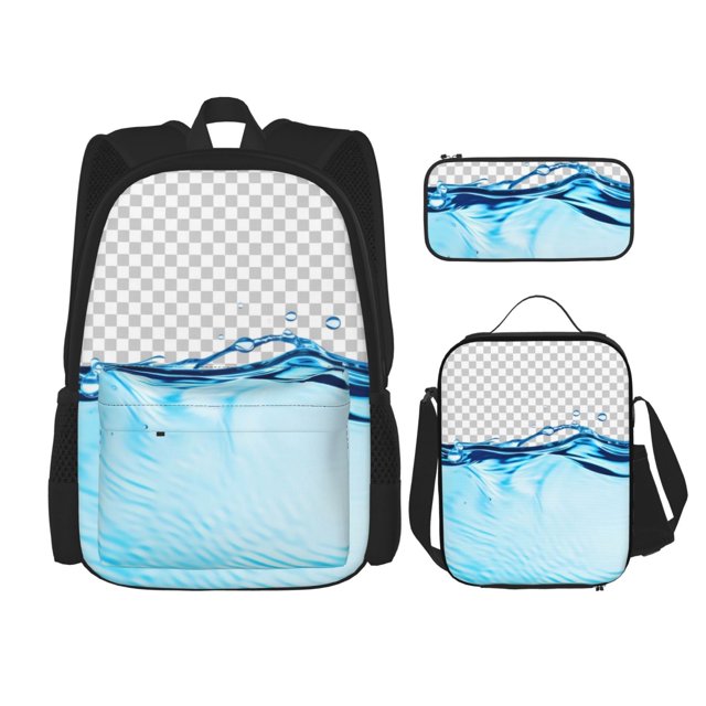 Easygdp Crystal Clear Water Splash Mochila para Niños y Niñas con Set de Caja de Almuerzo y Estuche para Lápices 3 en 1, Mochila Escolar Estampada para Adolescentes