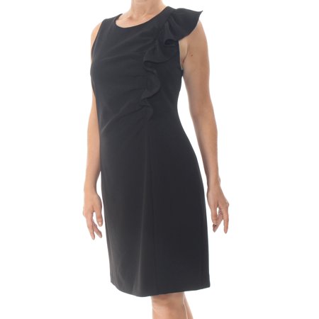 VINCE CAMUTO Womens Black Ruffled Sleeveless Asymmetrical Neckline Knee Length Sheath Cocktail Dress Size: 16