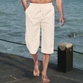 thumbnail image 5 of Capri Pants for Men Straight Fit Solid Color Capris with Pockets Casual Summer Cotton Linen Below Knee Pants, 5 of 5