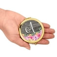 thumbnail image 3 of Koyal Wholesale Gold Compact Mirror Bridesmaid's Wedding Gift, Pink Floral Flowers on Rustic Gray Wood, Monogram A, 1-Pk, 3 of 5