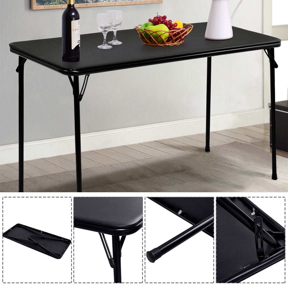 Gymax Top Folding Portable Serving Rectangle Table Black Com