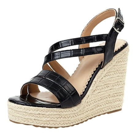 

Tangnade Ladies daily all-match casual shoes Sandals For Womens Wedges Platform Flip Flops Flats Open Toe Buckle Strap Shoes Black 40