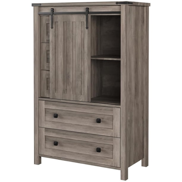 Qinaqin 5 Drawers Dresser Para Bedroom Estilo Granja Tall Chest De Con Sliding Barn Door Almacenamiento Organizador Ajustable Estanterías Living Room Hallway Cocina