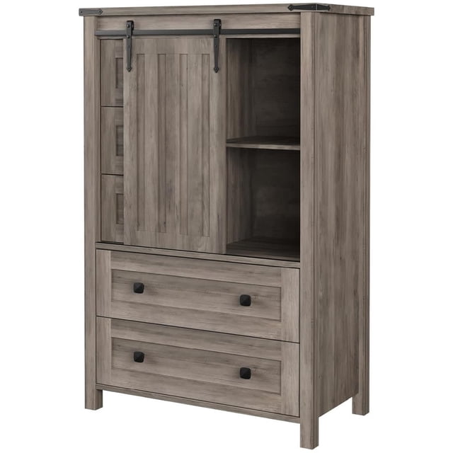 Qinaqin 5 Drawers Dresser Para Bedroom Estilo Granja Tall Chest De Con Sliding Barn Door Almacenamiento Organizador Ajustable Estanterías Living Room Hallway Cocina