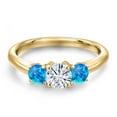 thumbnail image 3 of Gem Stone King 10K Yellow Gold White Moissanite and Simulated Blue Opal Engagement Ring for Women | 1.00 Cttw | Round 5MM | Gemstone Birthstone | Size 8, 3 of 7