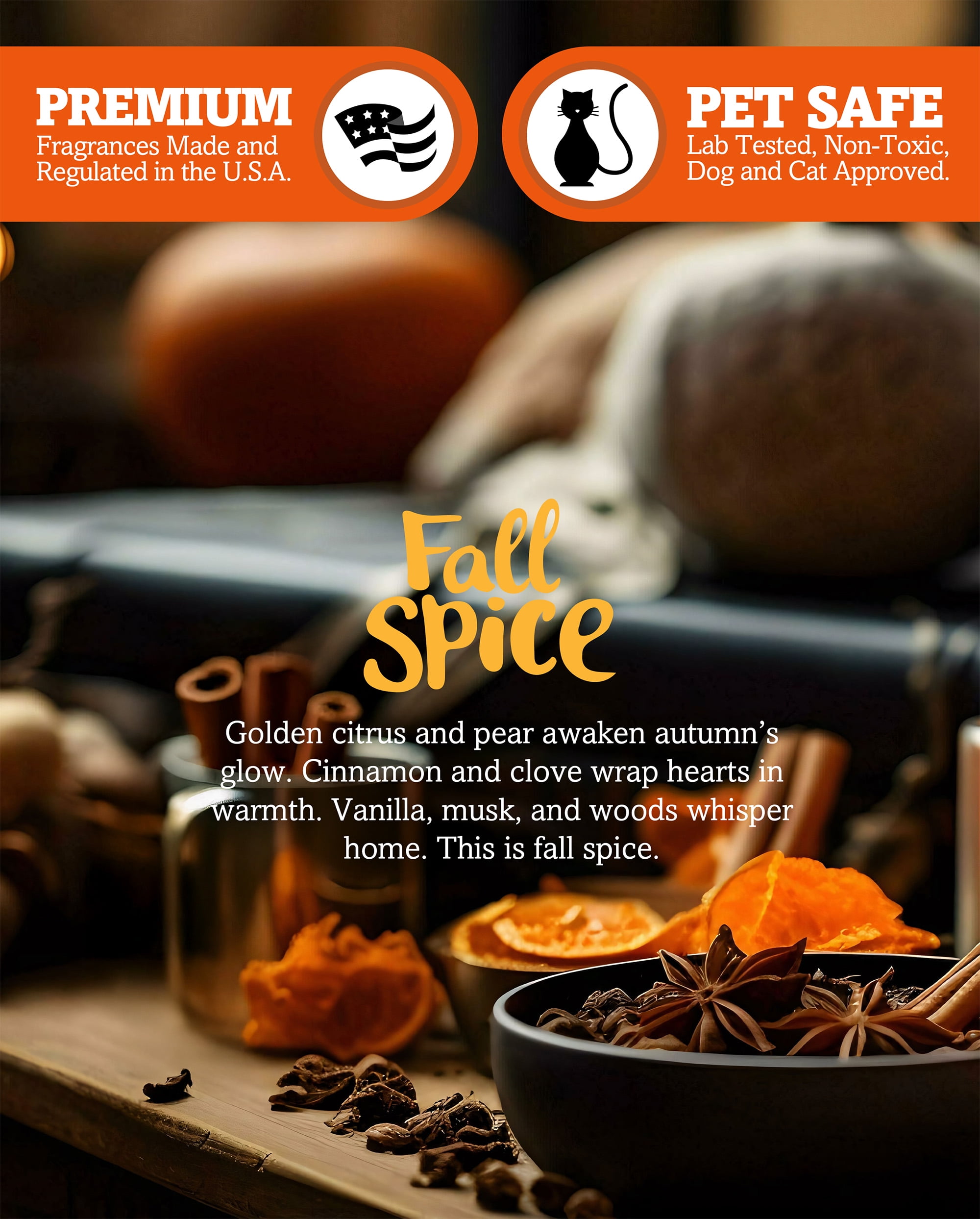 Fall Spice All Natural 3 Wick Candle - Made with Responsibly Sourced Soy and Essential Fragrance Oils - Phthalate & Paraffin Free, Vegan, Non-Toxic