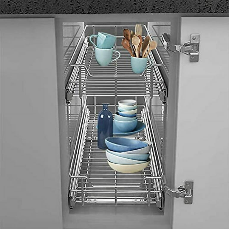 mopam moapm Pull Out Cabinet Organizer Wire Basket Expandable Slide Out Cabinet Drawer Sliding Out Kitchen Cabinet Storage ​Shelves for Kitchen Bathroom