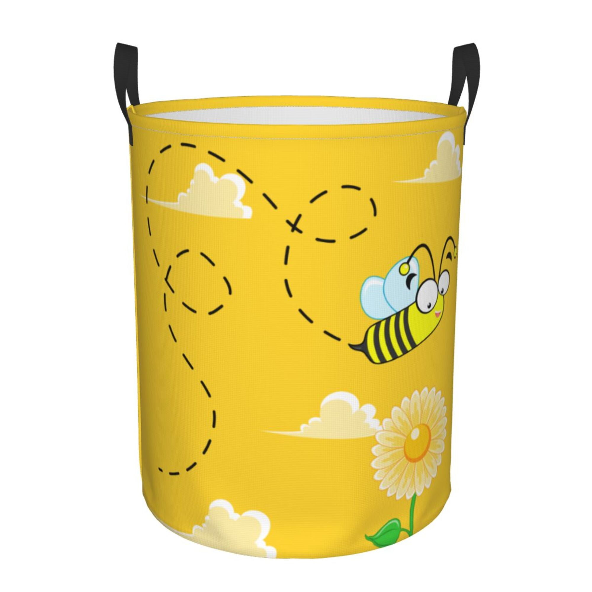 Yellow Funny Flying Bee Laundry Basket Organizer Collapsible Dirty