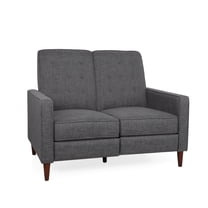 GDF Studio Manville Contemporary Faux Leather Tufted Loveseat Pushback Recliner, Gray Fabric and Dark Espresso