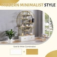 thumbnail image 4 of PORKISS 5 Tiers Open Shelf Bookcase Bookshelf, Modern Display Shelf with 2 Drawers, Freestanding Etagere Bookcase with Gold Frame, Round Tall Bookshelf for Office, Golden/White, 4 of 12
