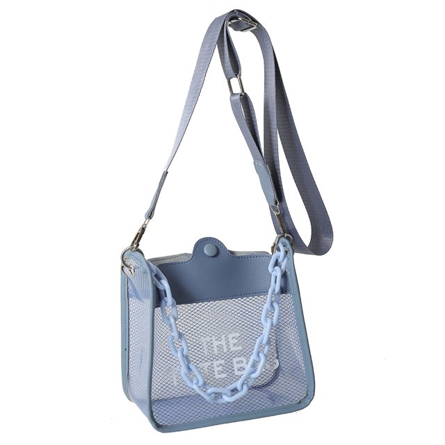 Bolso bandolera para mujer con estampado de letras y cadena, bolso de hombro transparente de PVC (azul) Ehuebsd Para Estrenar