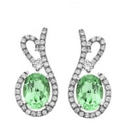 Platinum-Plated Sterling Silver Floral Lace-Cut Green Obsidian Pave CZ Earrings
