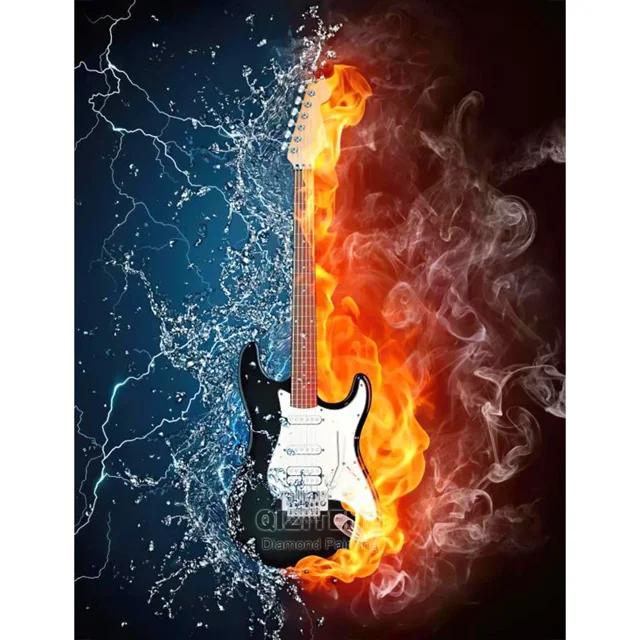 5D DIY Full Drill Diamond Painting, Musical Instrument Guitar Diamond Embroidery Rhinestone Sticker Mosaic Home Decor, 40 x 50 cm, Unframed,FX6156,50x40cm