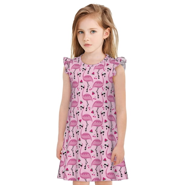 Balery Cute Watermelon Flamingo Camisón de princesa para niñas, pijama de algodón con mangas abullonadas, suave y bonito.-XX-Large