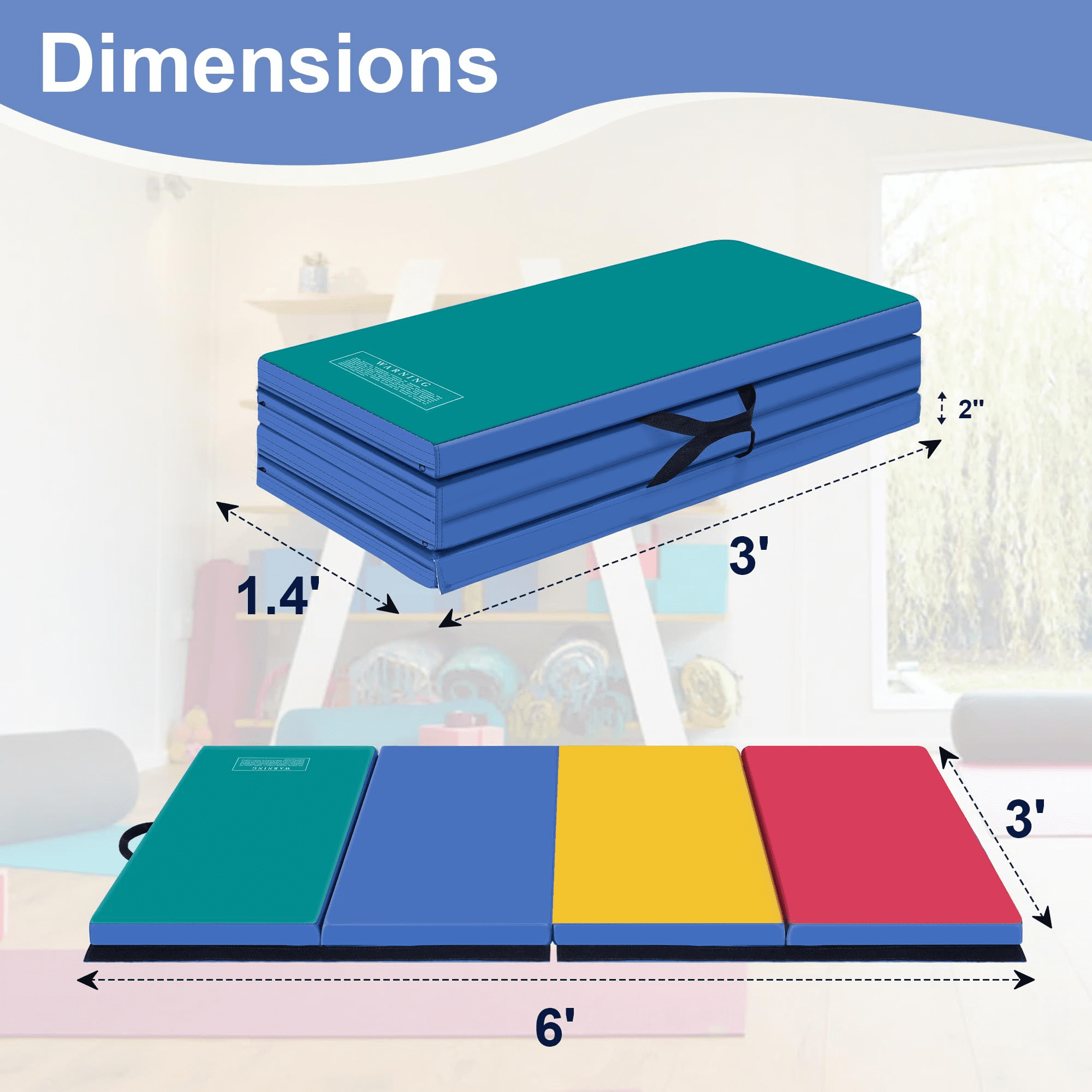 BETISEF 3'x6'x2'' Thick Folding Gymnastics Mat Aerobics Stretching Yoga Mats Mixed Color